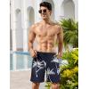 COOFANDY Men’s Hawaiian Beach Shorts Elastic Waist Drawstring Lightweight Summer Casual Shorts with Pocket(Navy-coconut Tree)