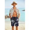 COOFANDY Men’s Hawaiian Beach Shorts Elastic Waist Drawstring Lightweight Summer Casual Shorts with Pocket(Navy-coconut Tree)