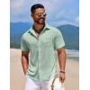 COOFANDY Men’s Knit Button Down Shirts Casual Short Sleeve Polo Shirt Summer Beach Shirts with Pocket(Gossamer Green)