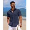 COOFANDY Men’s Knit Button Down Shirts Casual Short Sleeve Polo Shirt Summer Beach Shirts with Pocket(Medieval Blue)