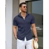 COOFANDY Men’s Knit Button Down Shirts Casual Short Sleeve Polo Shirt Summer Beach Shirts with Pocket(Medieval Blue)