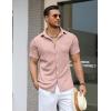 COOFANDY Men’s Knit Button Down Shirts Casual Short Sleeve Polo Shirt Summer Beach Shirts with Pocket(Misty Rose)
