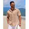 COOFANDY Men’s Knit Button Down Shirts Casual Short Sleeve Polo Shirt Summer Beach Shirts with Pocket(Porcini)