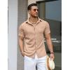 COOFANDY Men’s Knit Button Down Shirts Casual Short Sleeve Polo Shirt Summer Beach Shirts with Pocket(Porcini)