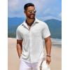COOFANDY Men’s Knit Button Down Shirts Casual Short Sleeve Polo Shirt Summer Beach Shirts with Pocket(White)