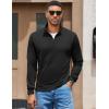 COOFANDY Men’s Quarter Zip Pullover Sweatshirt Mock Neck Quilted Sweatshirt Lightweight Casual Long Sleeve Polo Shirt(Black)