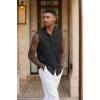COOFANDY Mens Sleeveless Summer Shirts Beach Tank Tops Button Up Textured Tank Shirt for Vacation(Black)