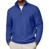 COOFANDY Men Quarter Zip Pullover Long Sleeve Quilted Sweatshirt Waffle Casual Collared Sweatshirts Mock Neck Winter Polo(Deep Blue)