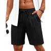 COOFANDY Men’s Beach Shorts 9″ Elastic Waist Drawstring Casual Shorts Regular Fit Summer Textured Shorts(Black)