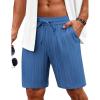 COOFANDY Men’s Beach Shorts 9″ Elastic Waist Drawstring Casual Shorts Regular Fit Summer Textured Shorts(Blue)