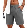 COOFANDY Men’s Beach Shorts 9″ Elastic Waist Drawstring Casual Shorts Regular Fit Summer Textured Shorts(Dark Grey)