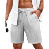 COOFANDY Men’s Beach Shorts 9″ Elastic Waist Drawstring Casual Shorts Regular Fit Summer Textured Shorts(Light Grey)