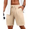 COOFANDY Men’s Beach Shorts 9″ Elastic Waist Drawstring Casual Shorts Regular Fit Summer Textured Shorts(Light Khaki)