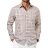 COOFANDY Mens Button Down Shirt Cotton Long Sleeves Dress Shirt Wrinkle Free Casual Plaid Shirt(Khaki Plaid)