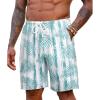 COOFANDY Men’s Hawaiian Beach Shorts Elastic Waist Drawstring Lightweight Summer Casual Shorts with Pocket(White-green Striped)