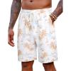 COOFANDY Men’s Hawaiian Beach Shorts Elastic Waist Drawstring Lightweight Summer Casual Shorts with Pocket(White-island)