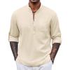 COOFANDY Men’s Henley Shirt Long Sleeve Lightweight Casual T-Shirt Summer Beach Hippie Tee Shirt(Vanilla Ice)