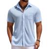 COOFANDY Men’s Knit Button Down Shirts Casual Short Sleeve Polo Shirt Summer Beach Shirts with Pocket(Angel Falls)