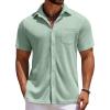 COOFANDY Men’s Knit Button Down Shirts Casual Short Sleeve Polo Shirt Summer Beach Shirts with Pocket(Gossamer Green)