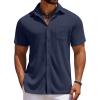 COOFANDY Men’s Knit Button Down Shirts Casual Short Sleeve Polo Shirt Summer Beach Shirts with Pocket(Medieval Blue)