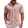 COOFANDY Men’s Knit Button Down Shirts Casual Short Sleeve Polo Shirt Summer Beach Shirts with Pocket(Misty Rose)
