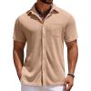 COOFANDY Men’s Knit Button Down Shirts Casual Short Sleeve Polo Shirt Summer Beach Shirts with Pocket(Porcini)
