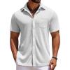 COOFANDY Men’s Knit Button Down Shirts Casual Short Sleeve Polo Shirt Summer Beach Shirts with Pocket(White)