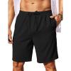 COOFANDY Mens Linen Shorts 9″ Elastic Waist Drawstring Casual Shorts Lightweight Summer Beach Shorts(Black)