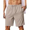COOFANDY Mens Linen Shorts 9″ Elastic Waist Drawstring Casual Shorts Lightweight Summer Beach Shorts(Khaki)