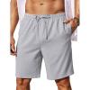 COOFANDY Mens Linen Shorts 9″ Elastic Waist Drawstring Casual Shorts Lightweight Summer Beach Shorts(Light Grey)