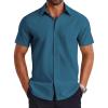COOFANDY Mens Short Sleeve Button Down Shirt Lightweight Wrinkle Free Untucked Dress Shirts(Dark Blue)