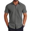 COOFANDY Mens Short Sleeve Button Down Shirt Lightweight Wrinkle Free Untucked Dress Shirts(Dark Grey)