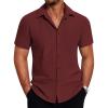 COOFANDY Mens Short Sleeve Button Down Shirt Lightweight Wrinkle Free Untucked Dress Shirts(Dark Red)