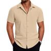 COOFANDY Mens Short Sleeve Button Down Shirt Lightweight Wrinkle Free Untucked Dress Shirts(Light Coffee)