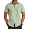COOFANDY Mens Short Sleeve Button Down Shirt Lightweight Wrinkle Free Untucked Dress Shirts(Light Green)