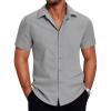 COOFANDY Mens Short Sleeve Button Down Shirt Lightweight Wrinkle Free Untucked Dress Shirts(Light Grey)