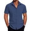 COOFANDY Mens Short Sleeve Button Down Shirt Lightweight Wrinkle Free Untucked Dress Shirts(Navy)