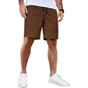 COOFANDY Men’s Casual Shorts Cotton Elastic Waist Drawstring Shorts Lightweight Summer Beach Shorts(Brown-2)
