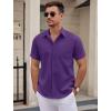 COOFANDY Mens Dress Shirts Short Sleeve Business Casual Shirts Regular Fit Casual Button Down Untucked Shirts(Purple)