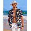 COOFANDY Mens Hawaiian Shirt Short Sleeve Button Down Shirts Tropical Summer Beach Shirts Casual Floral Aloha Shirts(Navy-pink Flower)