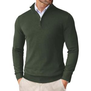 COOFANDY Men’s Quarter Zip Up Sweaters Slim Fit Lightweight Mock Neck Pullover Casual Polo Sweaters(Army Green)