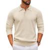 COOFANDY Men’s Knit Polo Sweater Casual Long Sleeve Polo Sweater Lightweight Button Down Golf Pullover Sweaters(Beige)