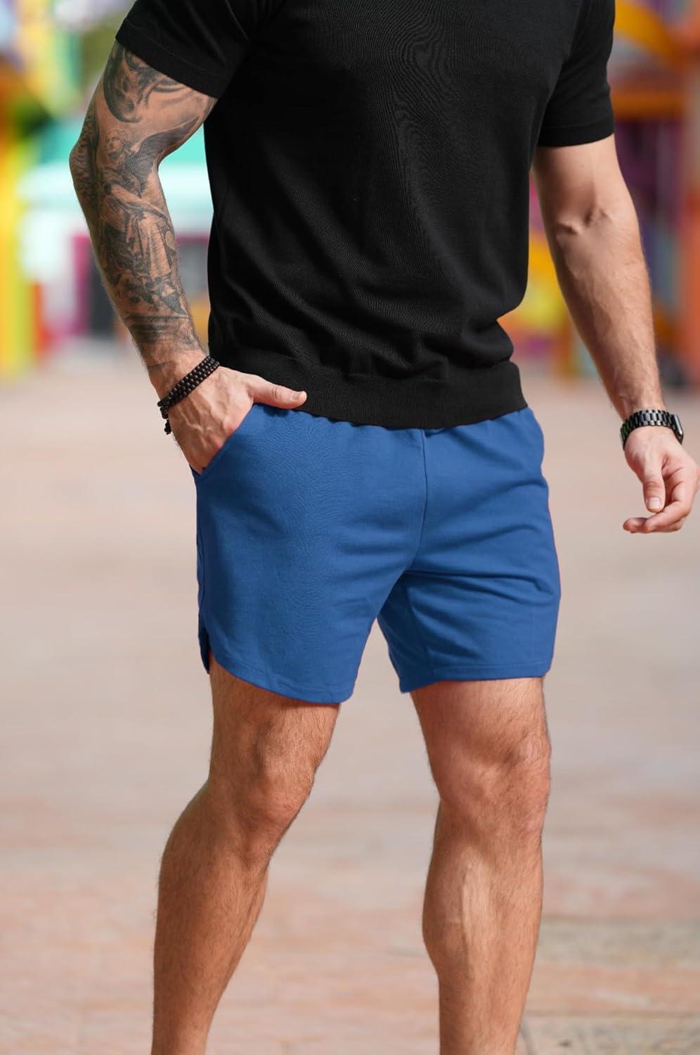 imageCOOFANDY Mens Athletic Shorts 7 Inch Quick Dry Breathable Lightweight Gym Workout Shorts with PocketsBlackBlue