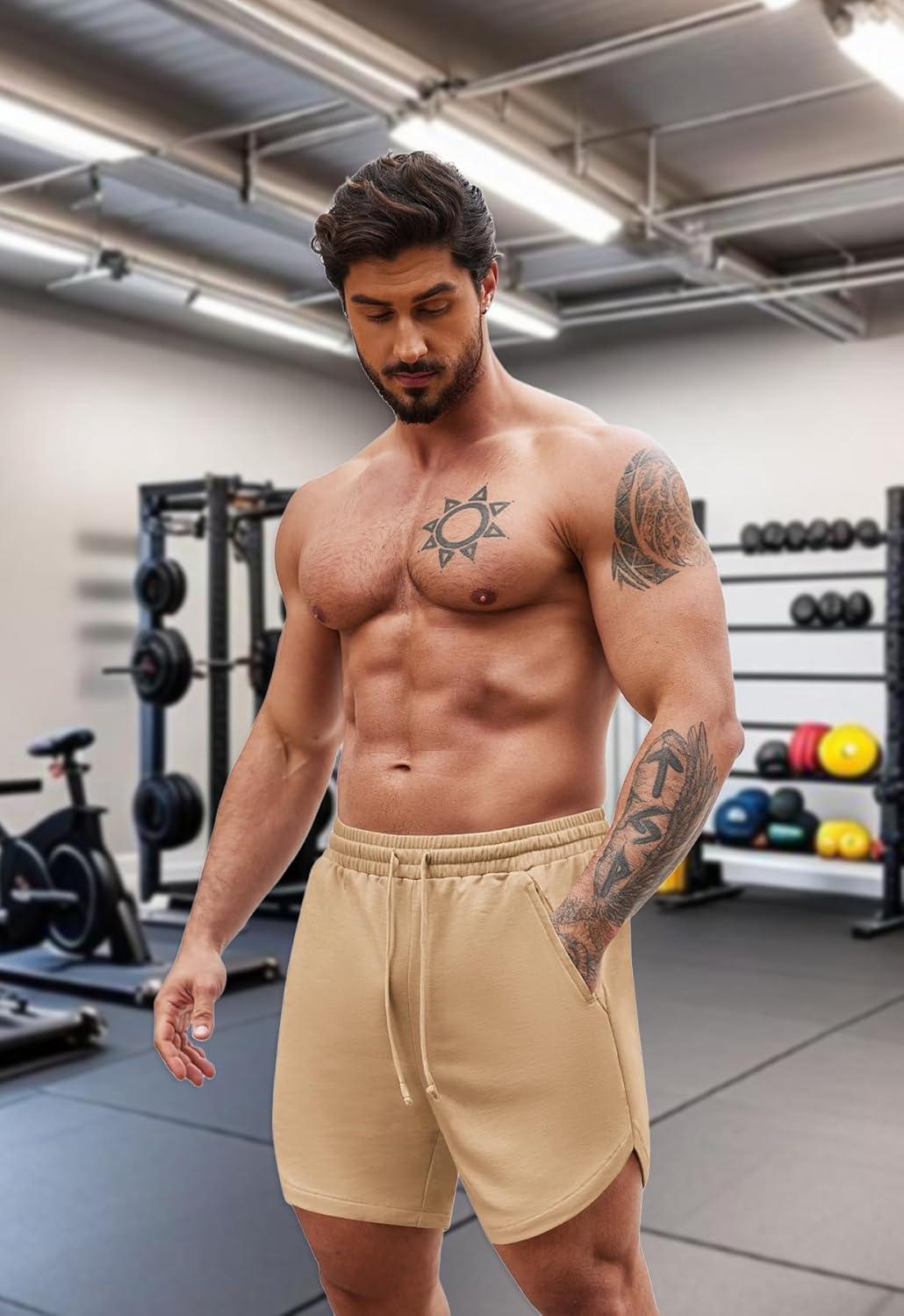 imageCOOFANDY Mens Athletic Shorts 7 Inch Quick Dry Breathable Lightweight Gym Workout Shorts with PocketsKhakiGrey