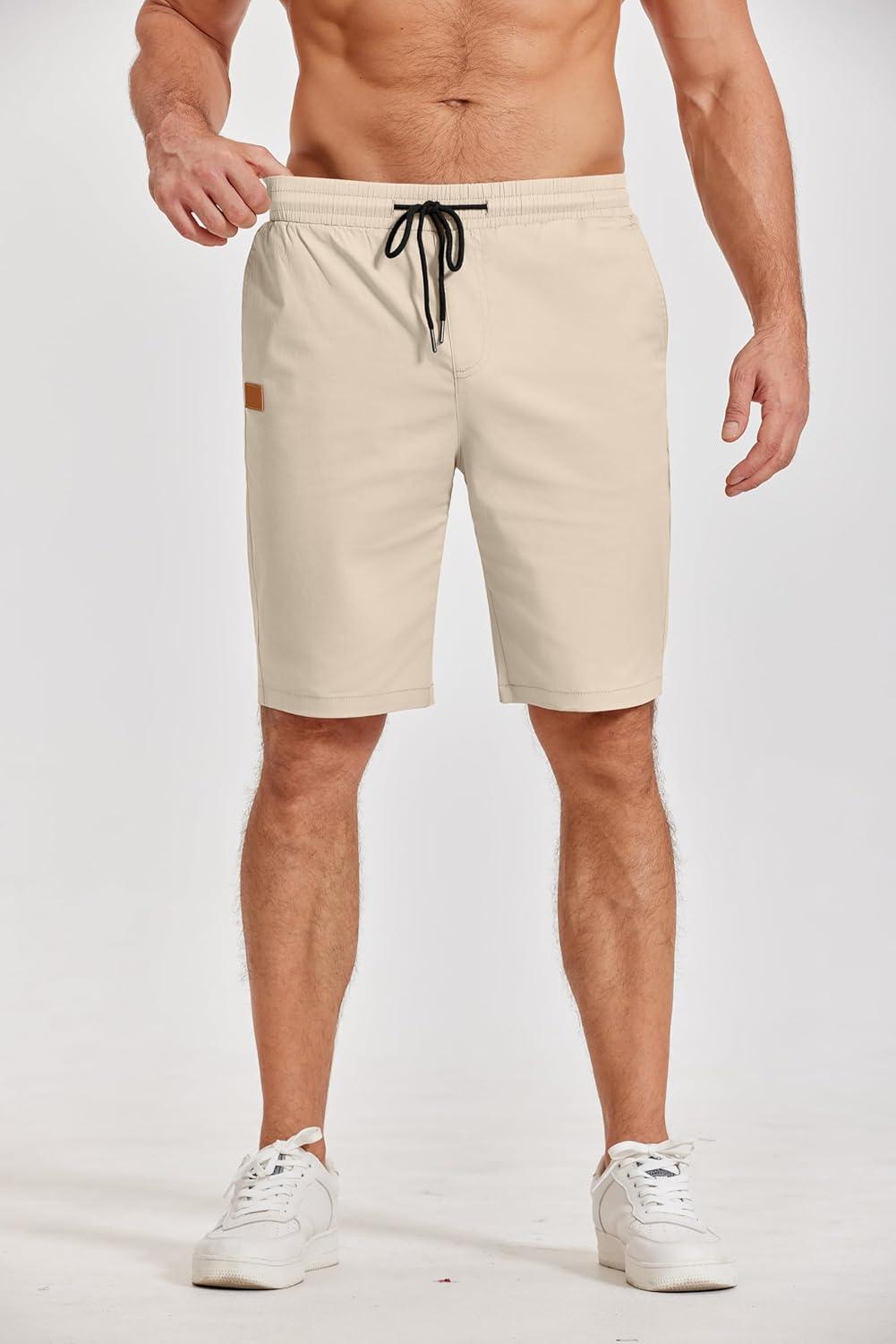 imageCOOFANDY Mens Casual Shorts Cotton Elastic Waist Drawstring Shorts Lightweight Summer Beach ShortsAbeige