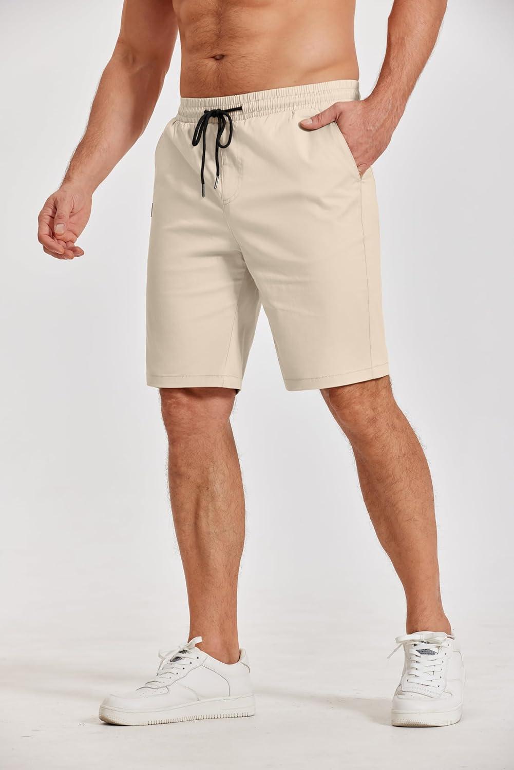 imageCOOFANDY Mens Casual Shorts Cotton Elastic Waist Drawstring Shorts Lightweight Summer Beach ShortsAbeige