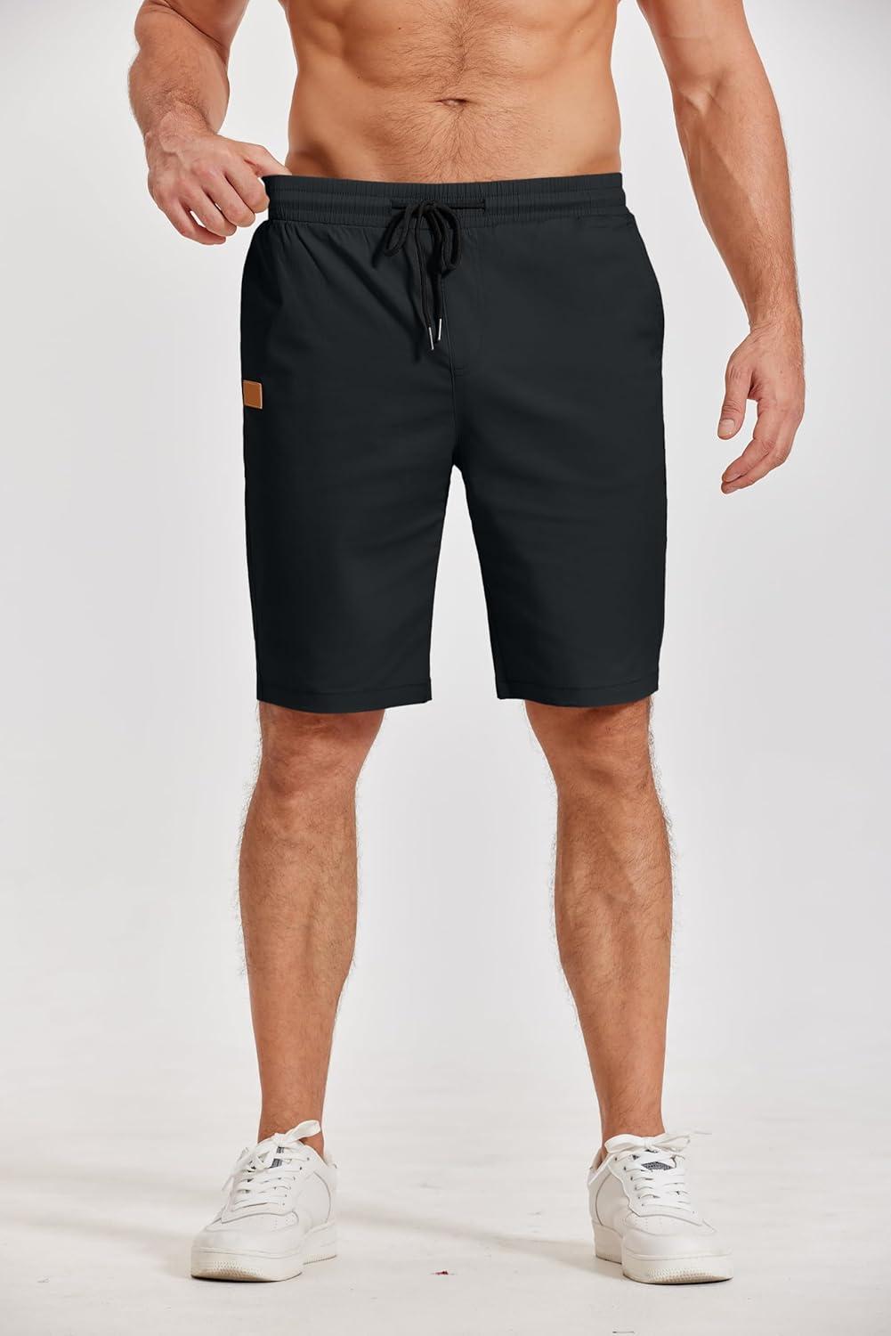 imageCOOFANDY Mens Casual Shorts Cotton Elastic Waist Drawstring Shorts Lightweight Summer Beach ShortsAblack
