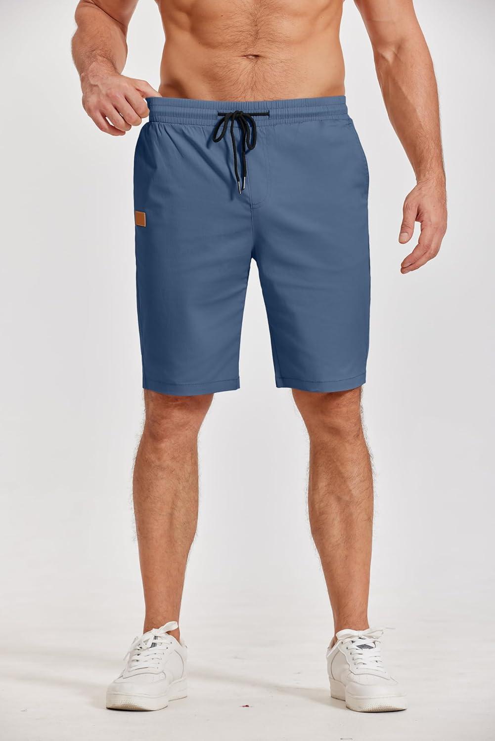 imageCOOFANDY Mens Casual Shorts Cotton Elastic Waist Drawstring Shorts Lightweight Summer Beach ShortsAblue