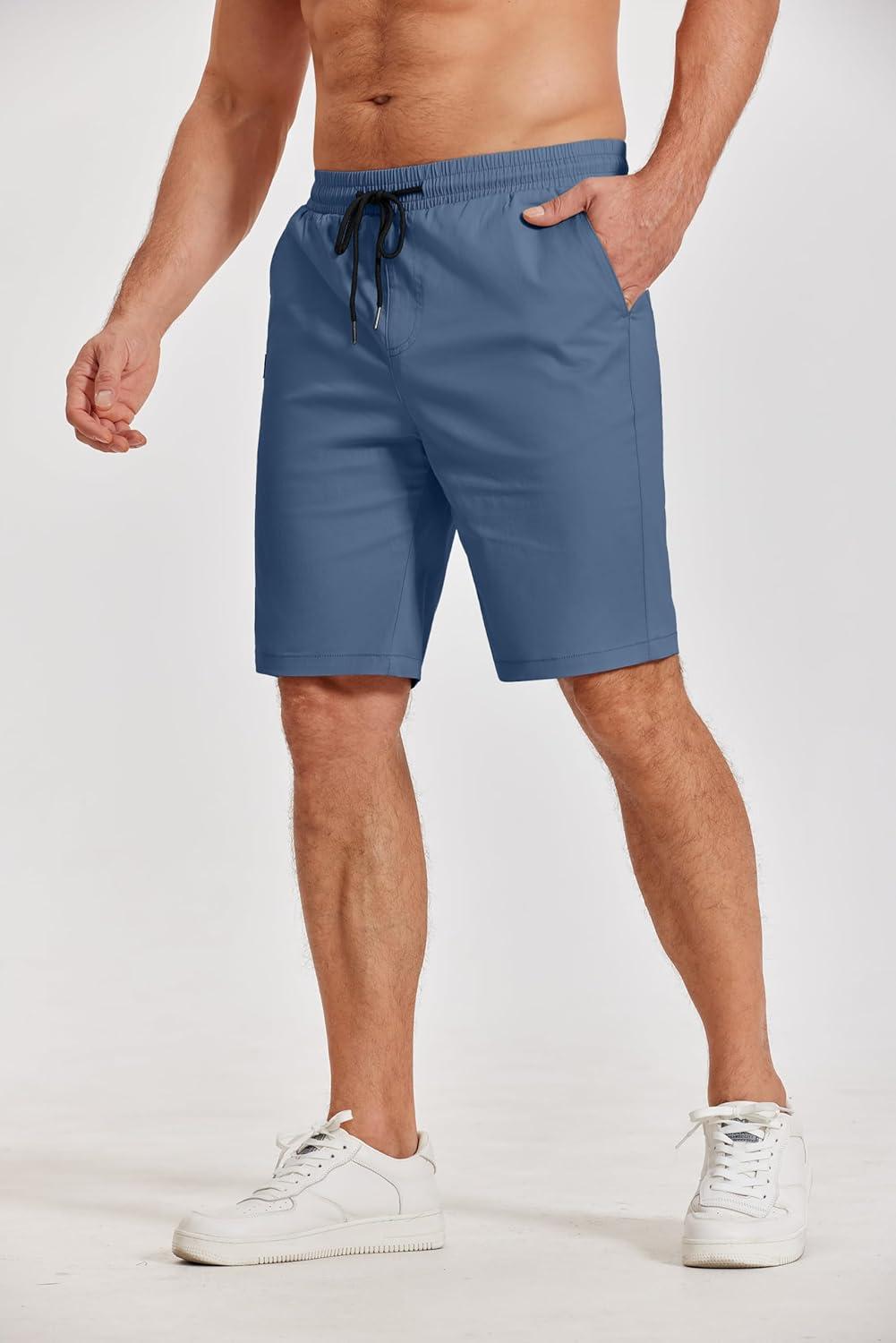 imageCOOFANDY Mens Casual Shorts Cotton Elastic Waist Drawstring Shorts Lightweight Summer Beach ShortsAblue
