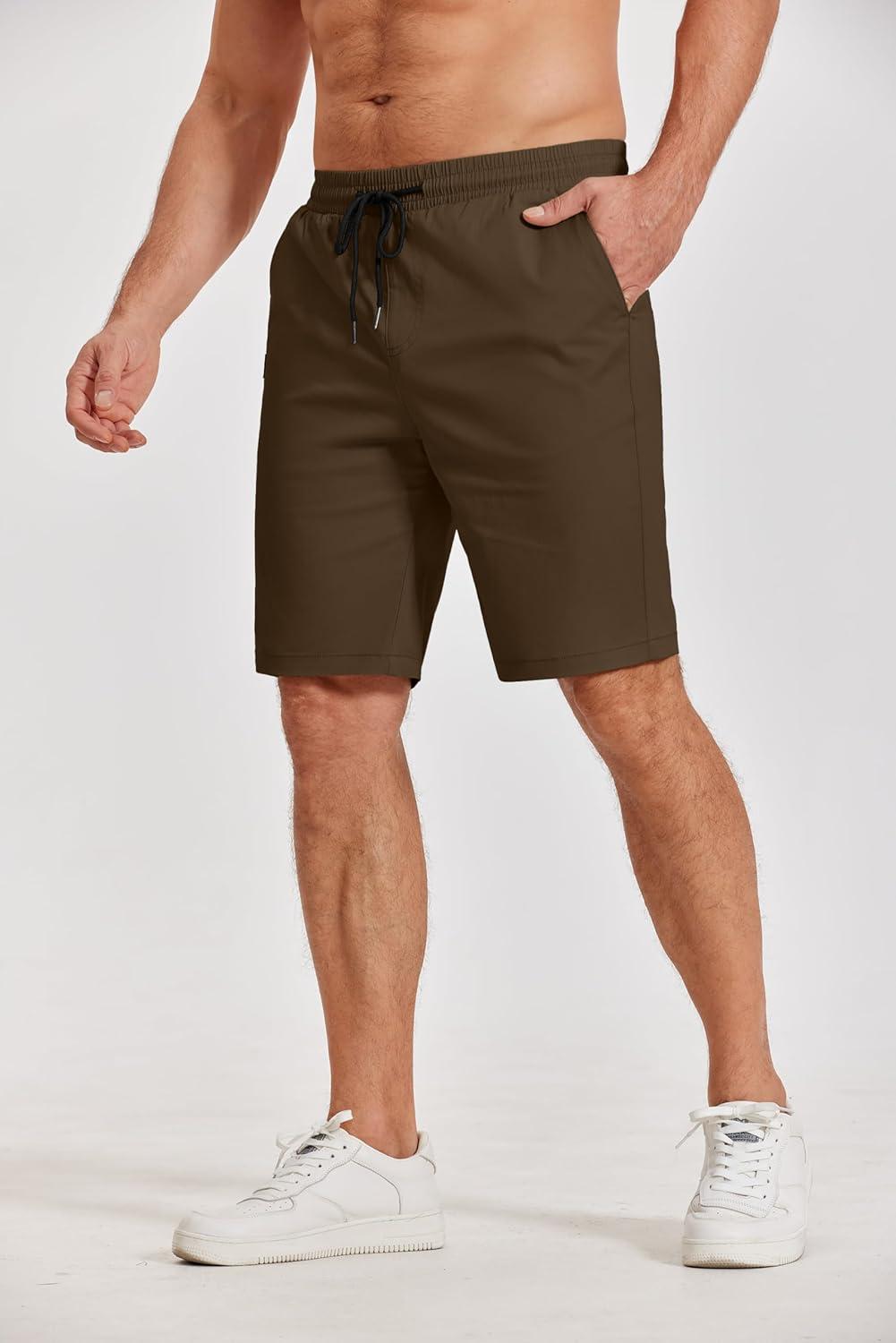imageCOOFANDY Mens Casual Shorts Cotton Elastic Waist Drawstring Shorts Lightweight Summer Beach ShortsAbrown